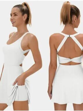 Halara Women's White Backless Twisted Active Dress Size XL Long Length